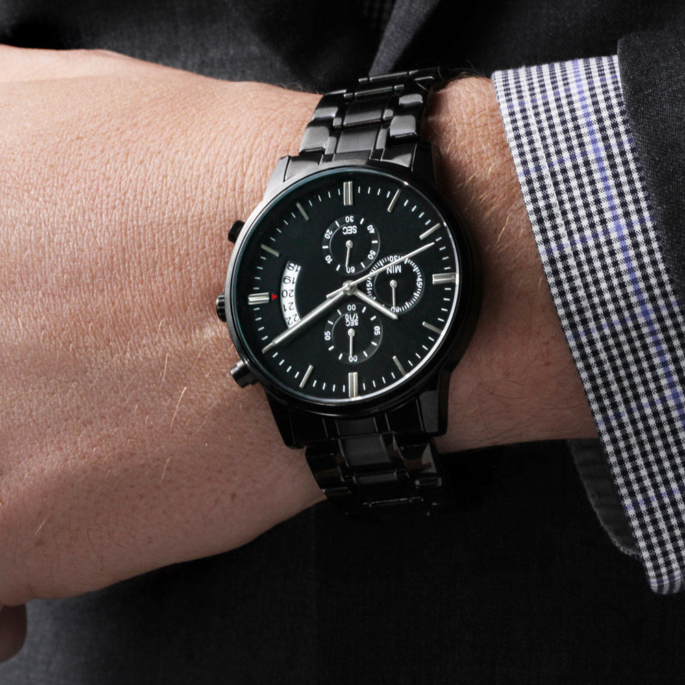 PERSONALIZED ENGRAVED BLACK CHRONOGRAPH WATCH