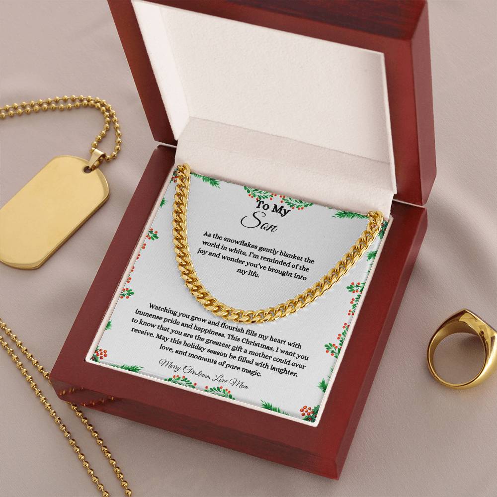 TO MY SON | MERRY CHRISTMAS | LOVE MOM | CUBAN LINK CHAIN