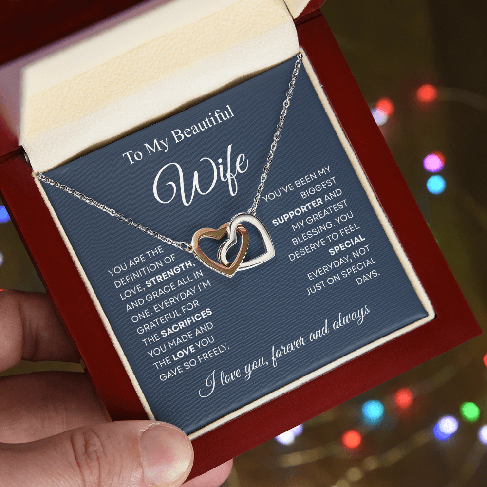 TO MY BEAUTIFUL WIFE | I LOVE YOU FOREVER AND ALWAYS | INTERLOCKING HEARTS NECKLACE