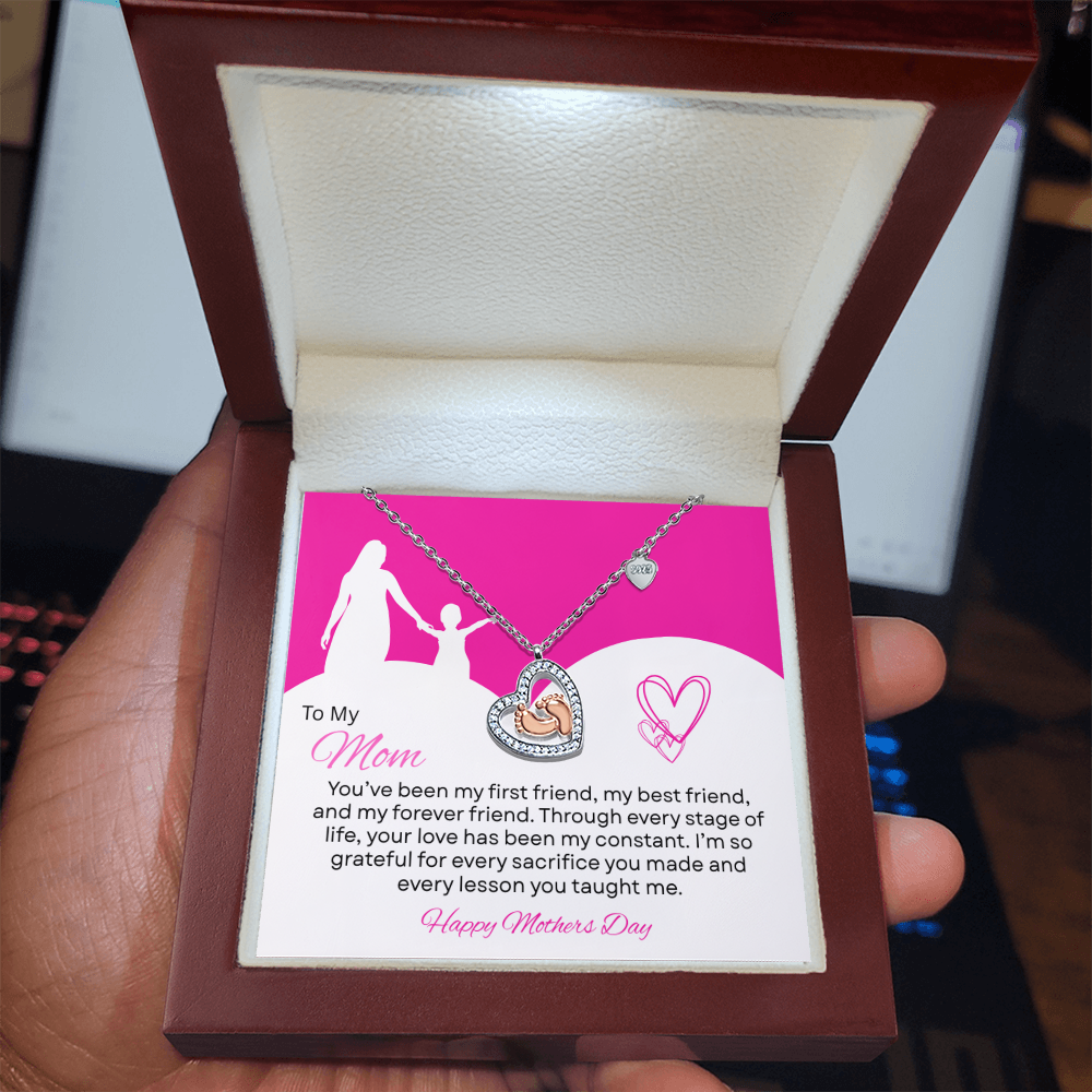 TO MY MOM | HAPPY MOTHER'S DAY | BABY FEET HEART NECKLACE