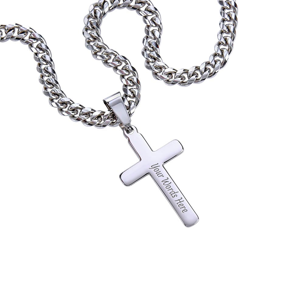 TO MY DAD | HAPPY FATHER'S DAY | PERSONALIZED CROSS WITH CUBAN LINK CHAIN