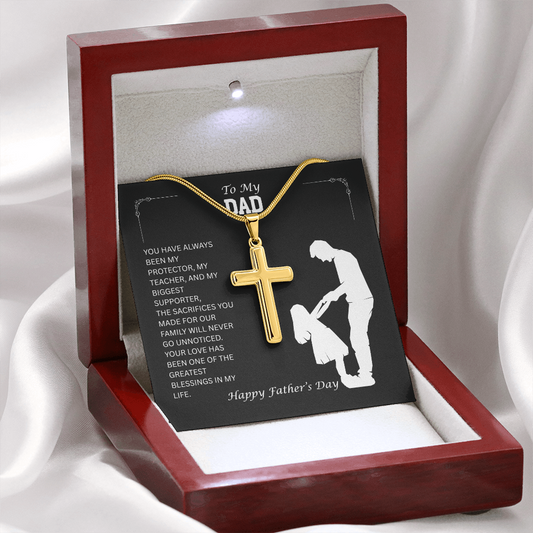 TO MY DAD | HAPPY FATHER'S DAY | ARTISAN CROSS NECKLACE WITH SNAKE CHAIN