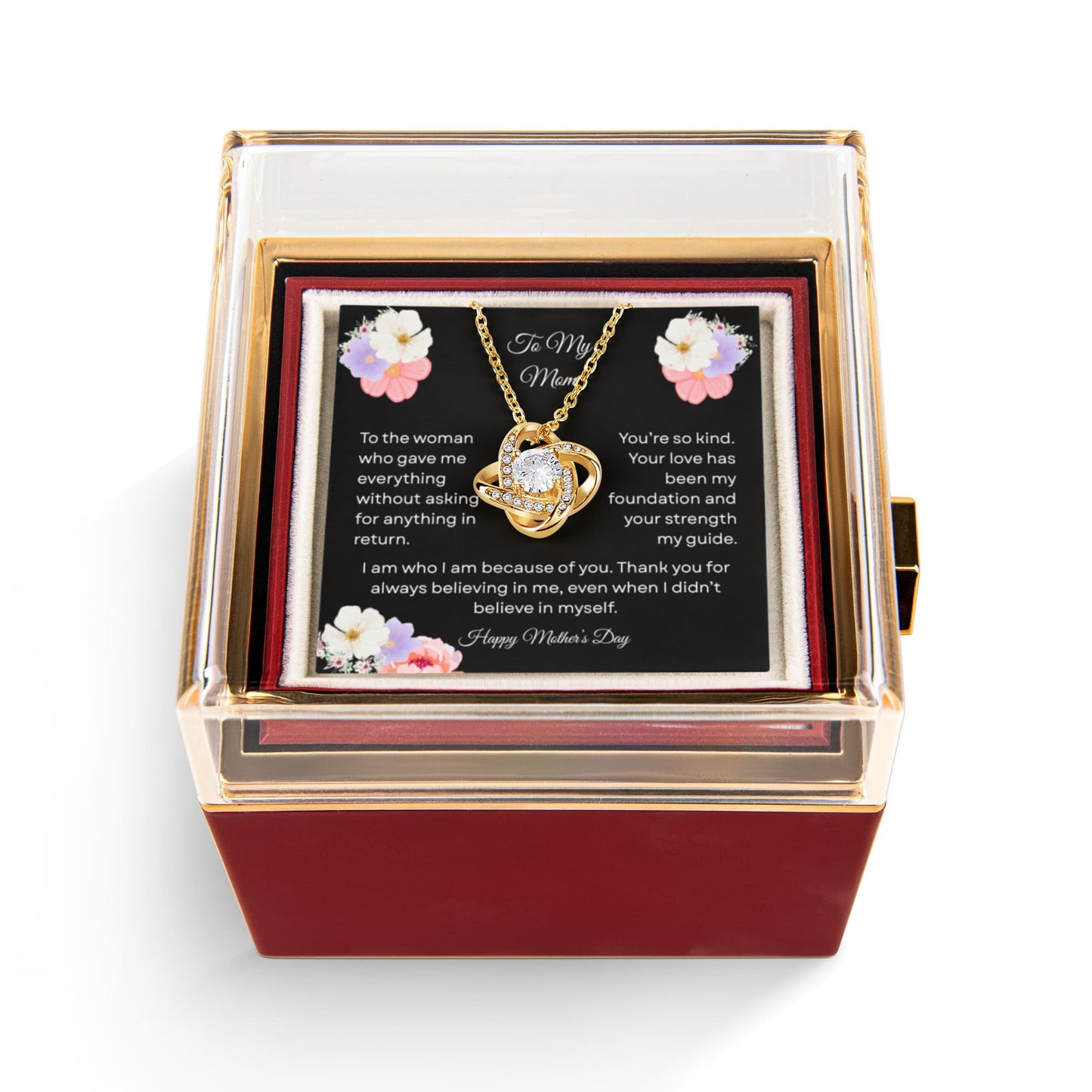 TO MY MOM | HAPPY MOTHER'S DAY | LOVE KNOT WITH ROTATING ROSE GIFT BOX