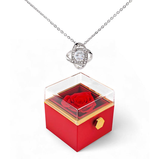 LOVE KNOT NECKLACE WITH ROTATING ROSE GIFT BOX