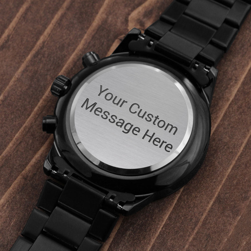 PERSONALIZED ENGRAVED BLACK CHRONOGRAPH WATCH
