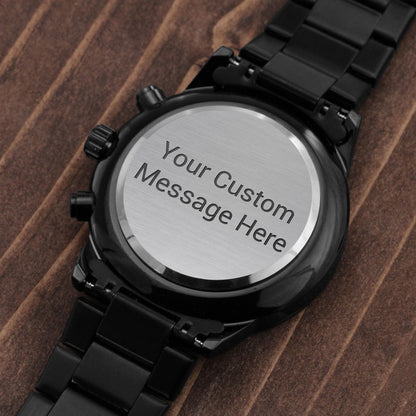 PERSONALIZED ENGRAVED BLACK CHRONOGRAPH WATCH