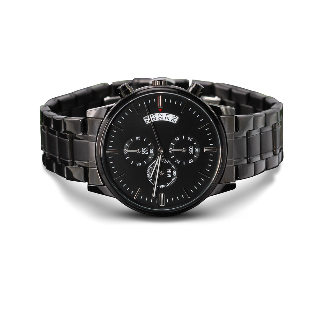 PERSONALIZED ENGRAVED BLACK CHRONOGRAPH WATCH