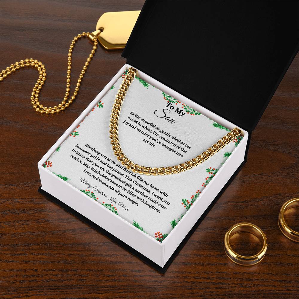 TO MY SON | MERRY CHRISTMAS | LOVE MOM | CUBAN LINK CHAIN