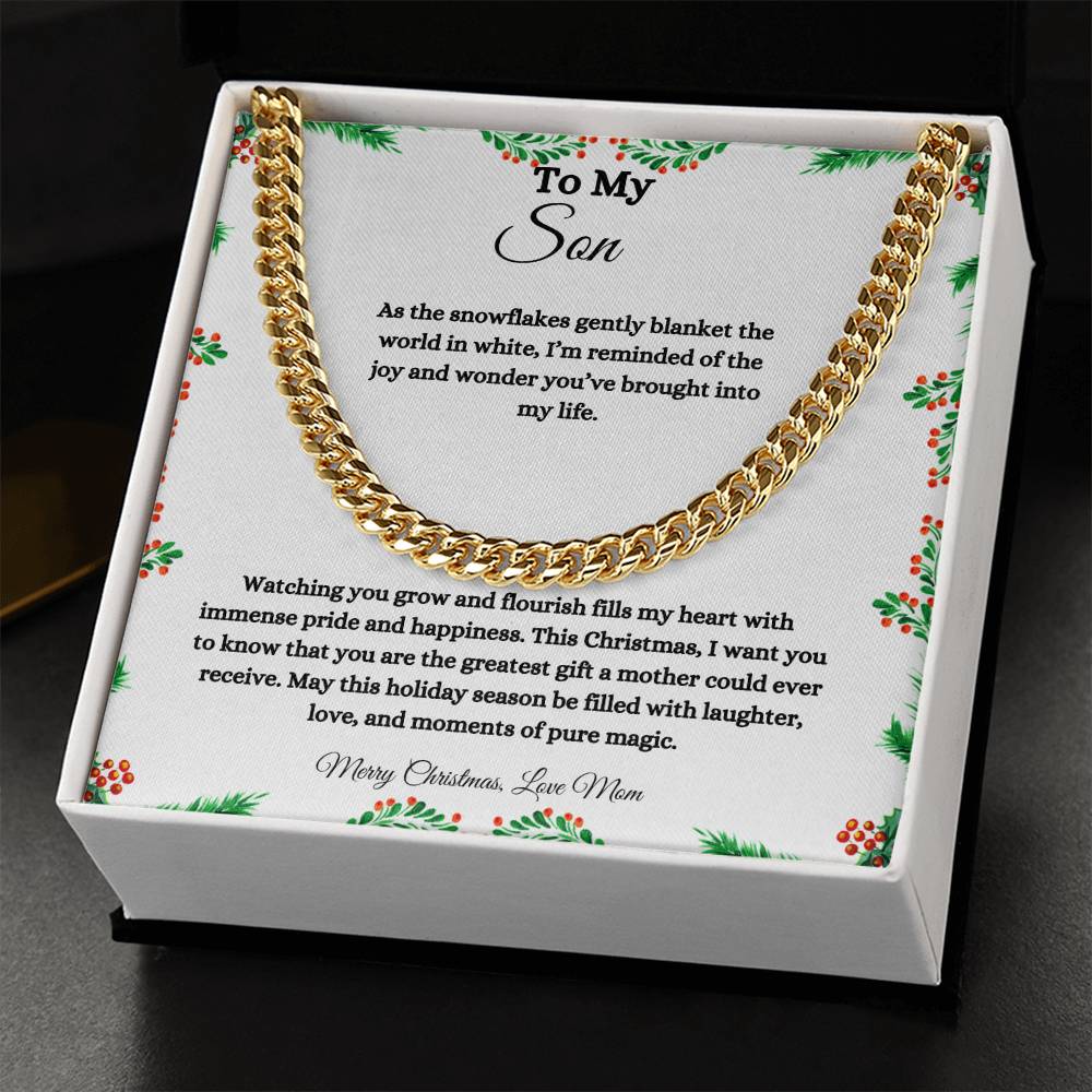 TO MY SON | MERRY CHRISTMAS | LOVE MOM | CUBAN LINK CHAIN