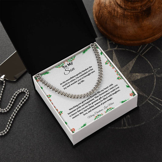 TO MY SON | MERRY CHRISTMAS | LOVE MOM | CUBAN LINK CHAIN