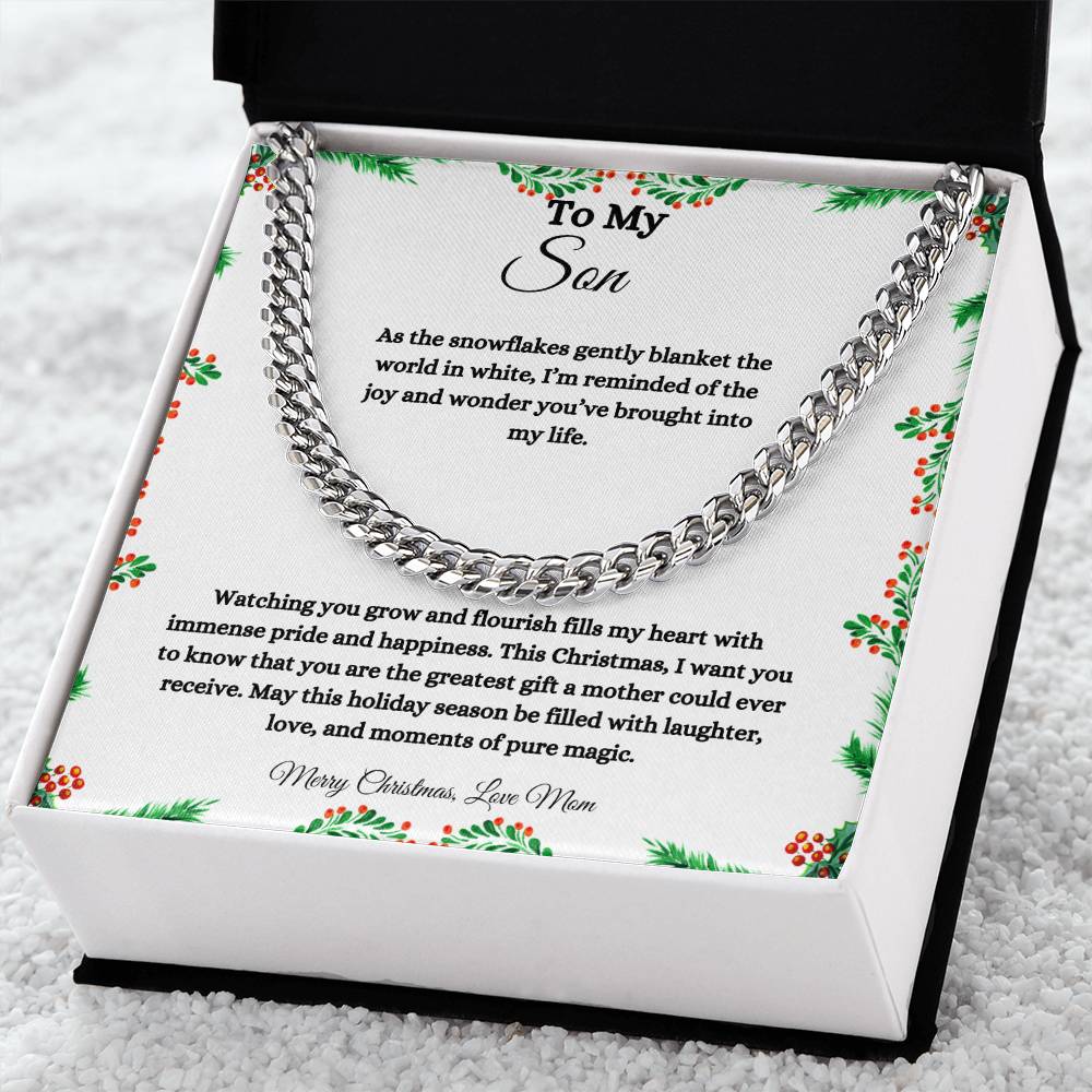 TO MY SON | MERRY CHRISTMAS | LOVE MOM | CUBAN LINK CHAIN