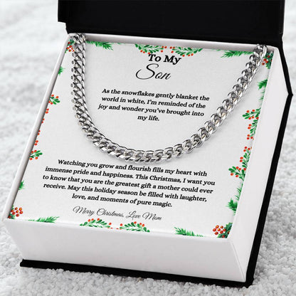 TO MY SON | MERRY CHRISTMAS | LOVE MOM | CUBAN LINK CHAIN