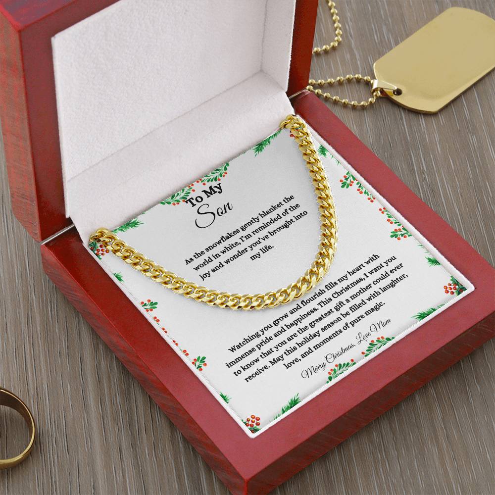 TO MY SON | MERRY CHRISTMAS | LOVE MOM | CUBAN LINK CHAIN