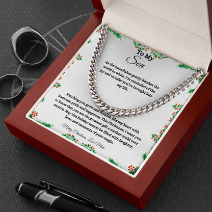 TO MY SON | MERRY CHRISTMAS | LOVE MOM | CUBAN LINK CHAIN