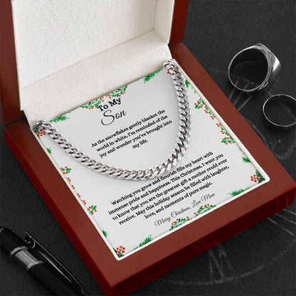 TO MY SON | MERRY CHRISTMAS | LOVE MOM | CUBAN LINK CHAIN