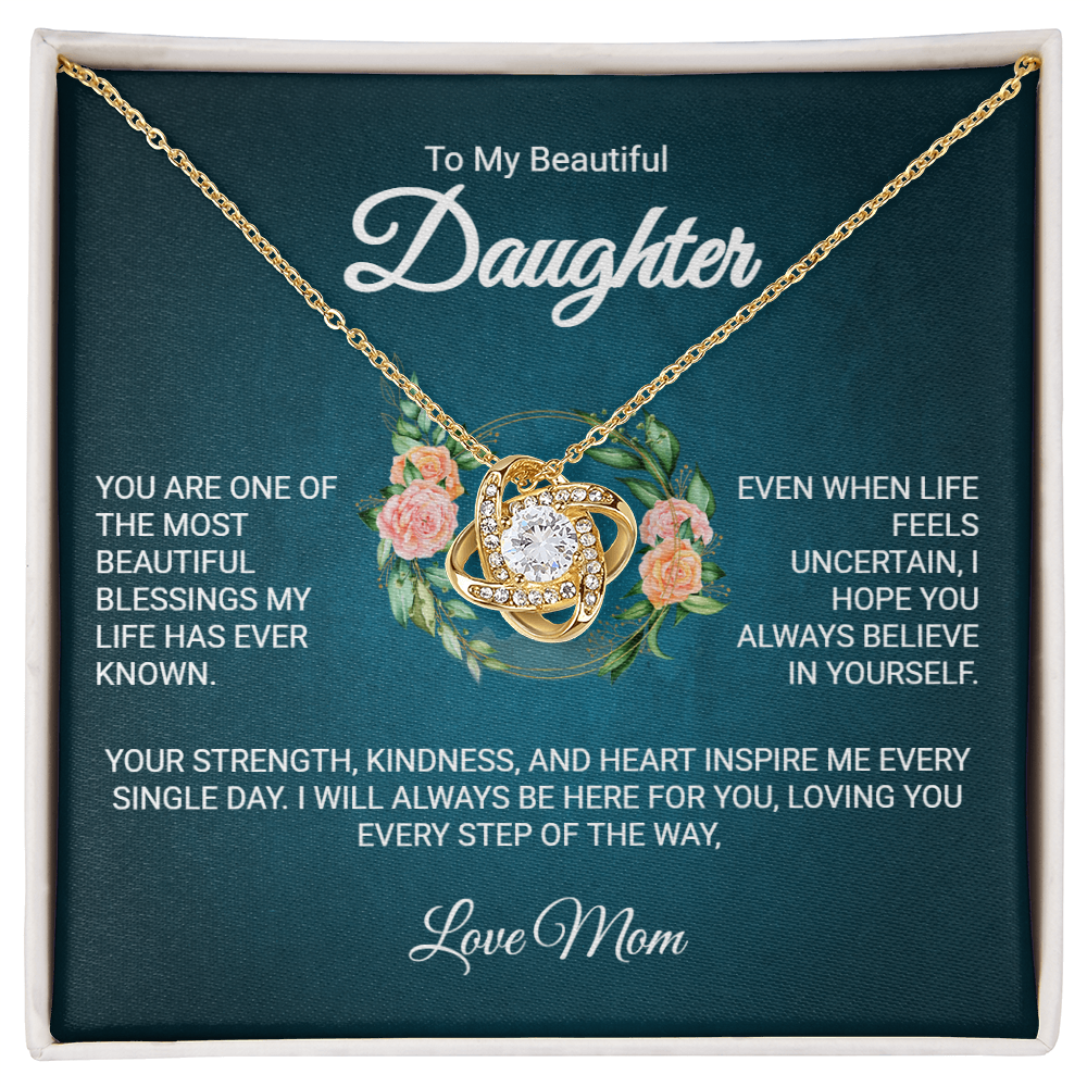 TO MY BEAUTIFUL DAUGHTER | LOVE MOM | LOVE KNOT NECKLACE