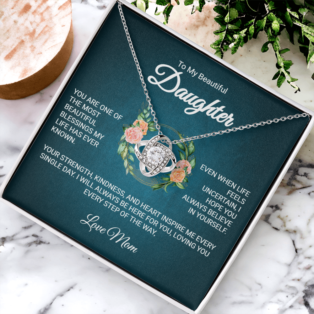 TO MY BEAUTIFUL DAUGHTER | LOVE MOM | LOVE KNOT NECKLACE