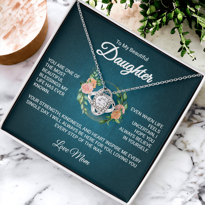 TO MY BEAUTIFUL DAUGHTER | LOVE MOM | LOVE KNOT NECKLACE