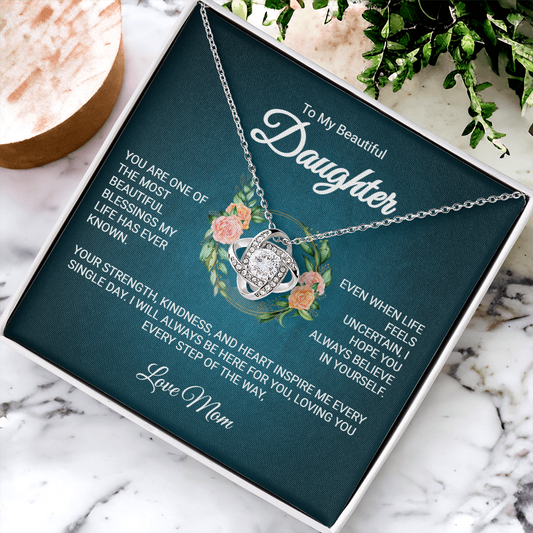 TO MY BEAUTIFUL DAUGHTER | LOVE MOM | LOVE KNOT NECKLACE