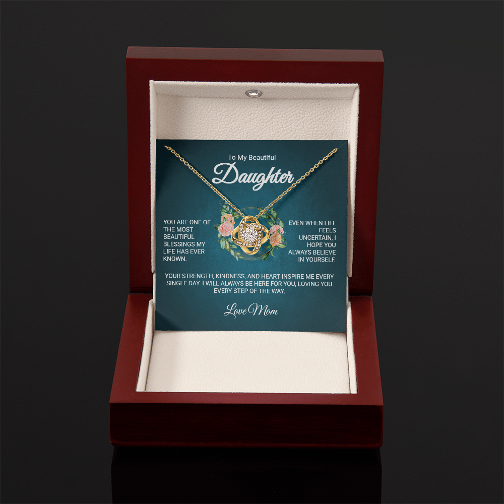 TO MY BEAUTIFUL DAUGHTER | LOVE MOM | LOVE KNOT NECKLACE