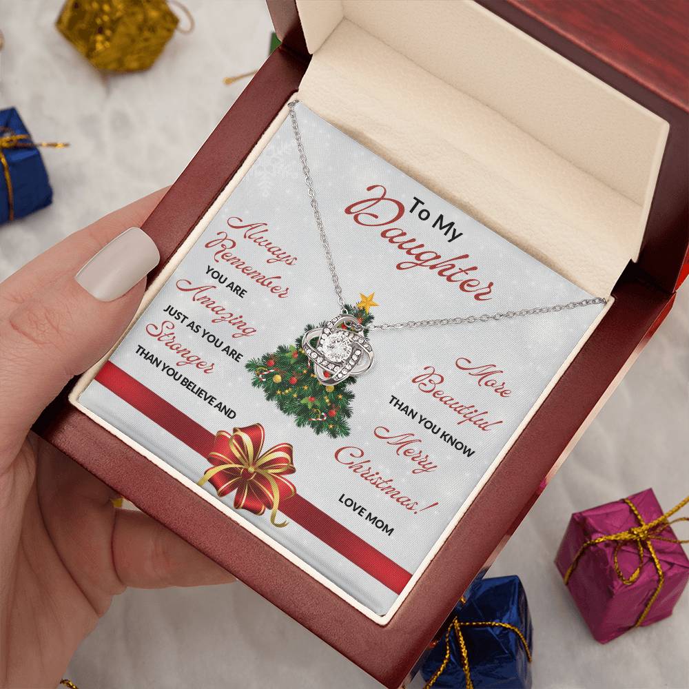 TO DAUGHTER | MERRY CHRISTMAS | FROM MOM | LOVE KNOT NECKLACES