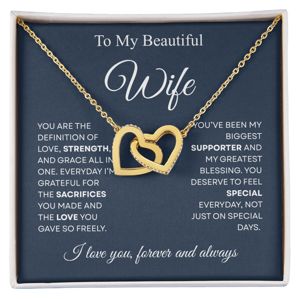 TO MY BEAUTIFUL WIFE | I LOVE YOU FOREVER AND ALWAYS | INTERLOCKING HEARTS NECKLACE