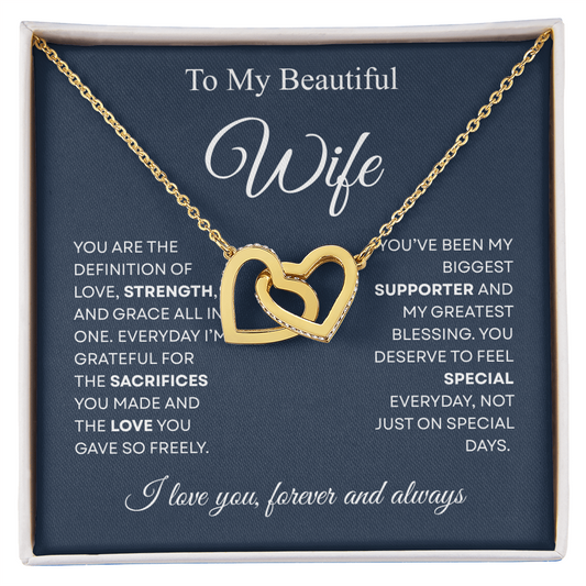 TO MY BEAUTIFUL WIFE | I LOVE YOU FOREVER AND ALWAYS | INTERLOCKING HEARTS NECKLACE