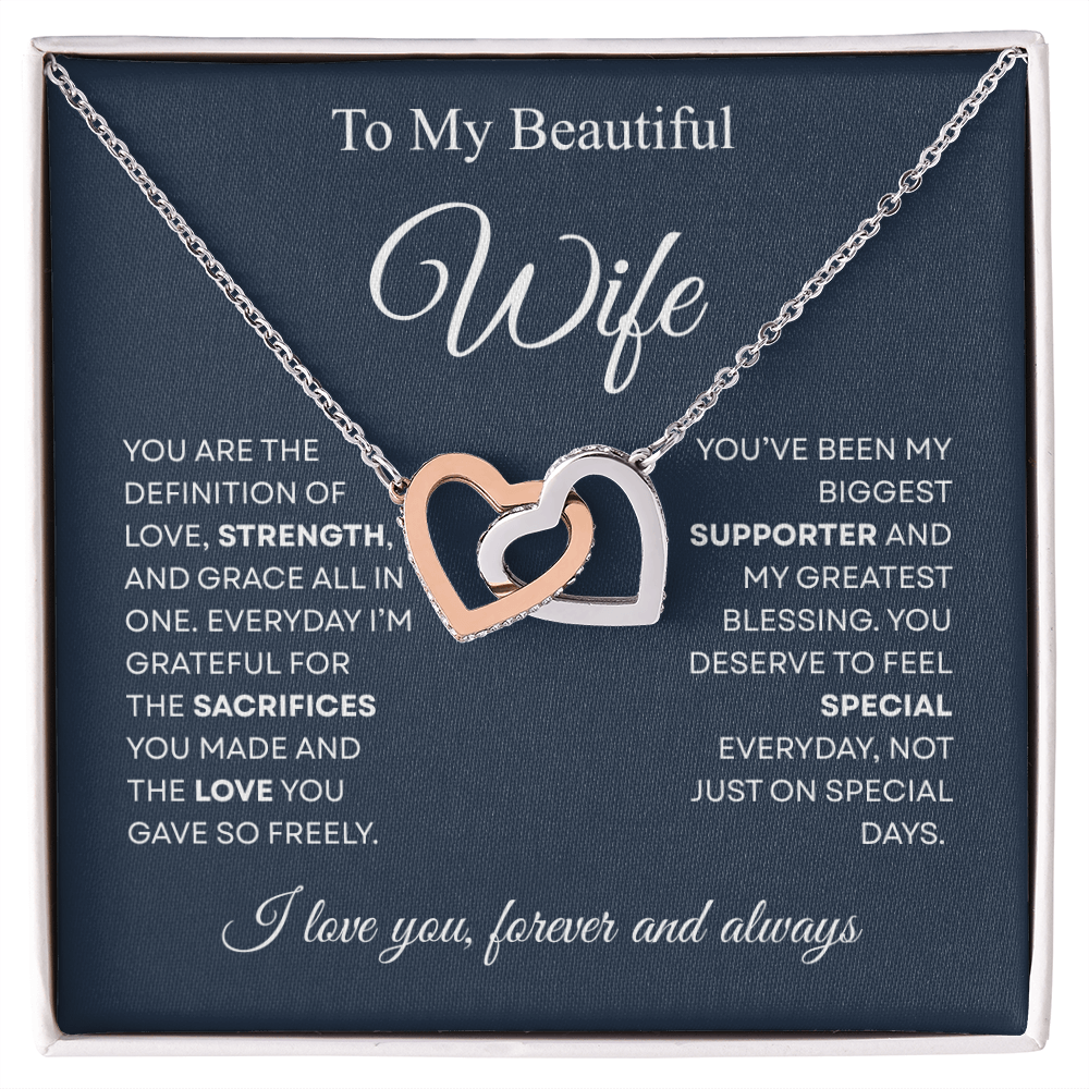 TO MY BEAUTIFUL WIFE | I LOVE YOU FOREVER AND ALWAYS | INTERLOCKING HEARTS NECKLACE