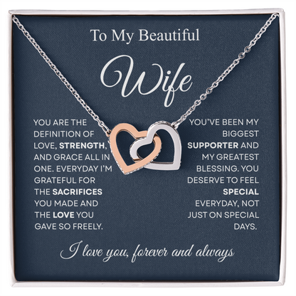 TO MY BEAUTIFUL WIFE | I LOVE YOU FOREVER AND ALWAYS | INTERLOCKING HEARTS NECKLACE