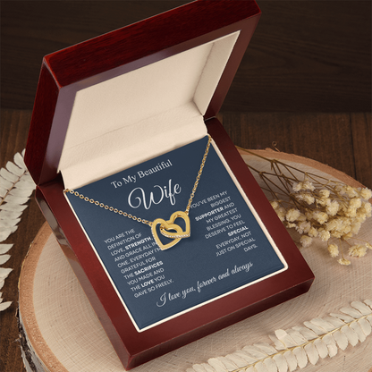 TO MY BEAUTIFUL WIFE | I LOVE YOU FOREVER AND ALWAYS | INTERLOCKING HEARTS NECKLACE