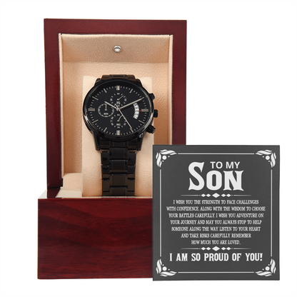 TO MY SON | I AM SO PROUD OF YOU | BLACK CHRONOGRAPH WATCH