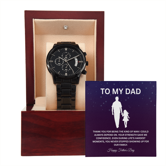 TO MY DAD | HAPPY FATHER'S DAY | BLACK CHRONOGRAPH WATCH