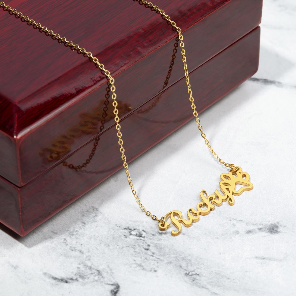 PERSONALIZED PAW PRINT NAME NECKLACE