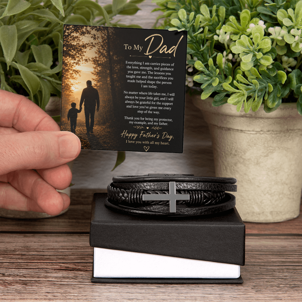 TO MY DAD | HAPPY FATHER'S DAY | CROSS LEATHER BRACELET
