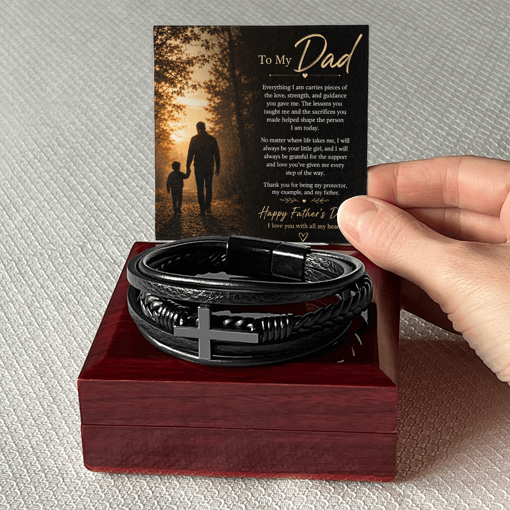 TO MY DAD | HAPPY FATHER'S DAY | CROSS LEATHER BRACELET