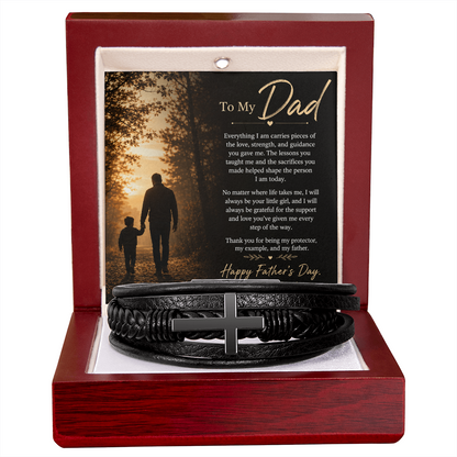 TO MY DAD | HAPPY FATHER'S DAY | CROSS LEATHER BRACELET