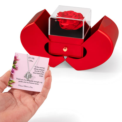 TO MY MOM | HAPPY MOTHER'S DAY | LOVE KNOT NECKLACE WITH RED HEART ROSE BOX