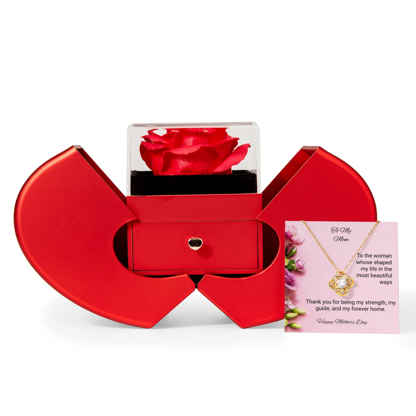 TO MY MOM | HAPPY MOTHER'S DAY | LOVE KNOT NECKLACE WITH RED HEART ROSE BOX
