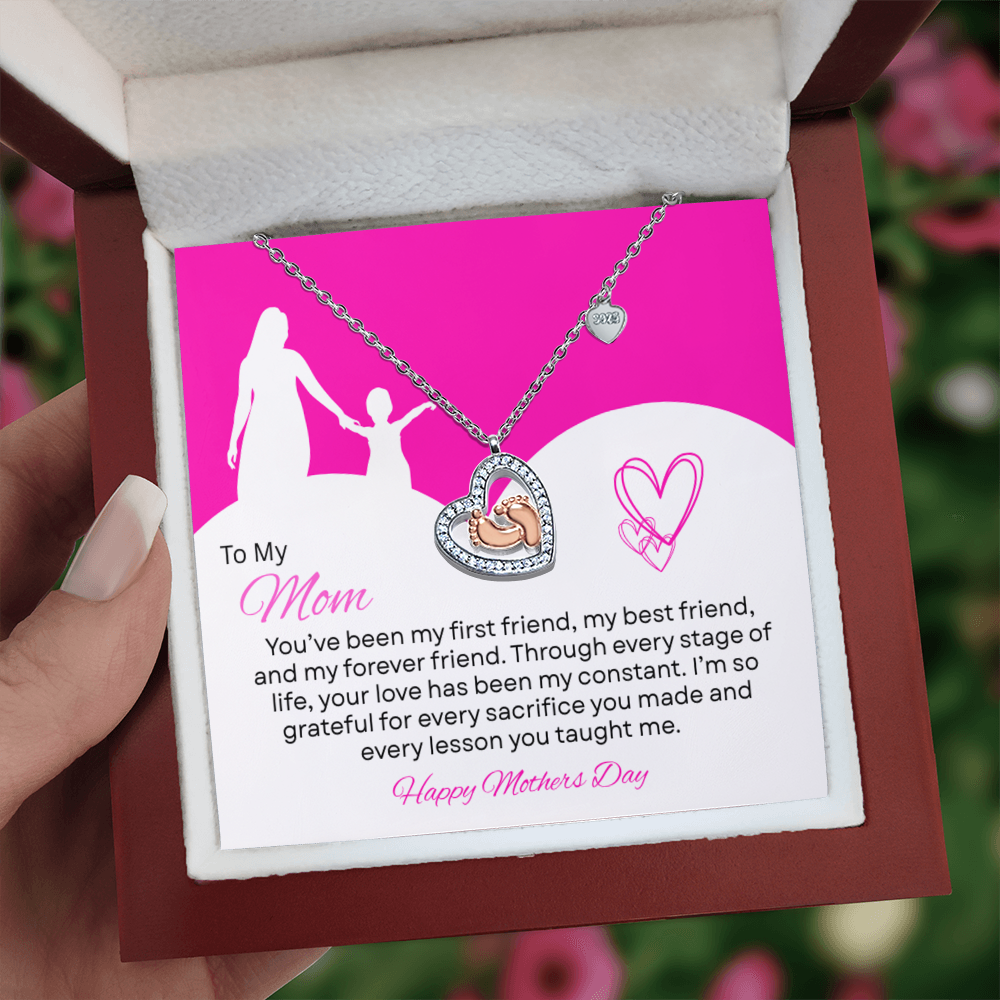 TO MY MOM | HAPPY MOTHER'S DAY | BABY FEET HEART NECKLACE