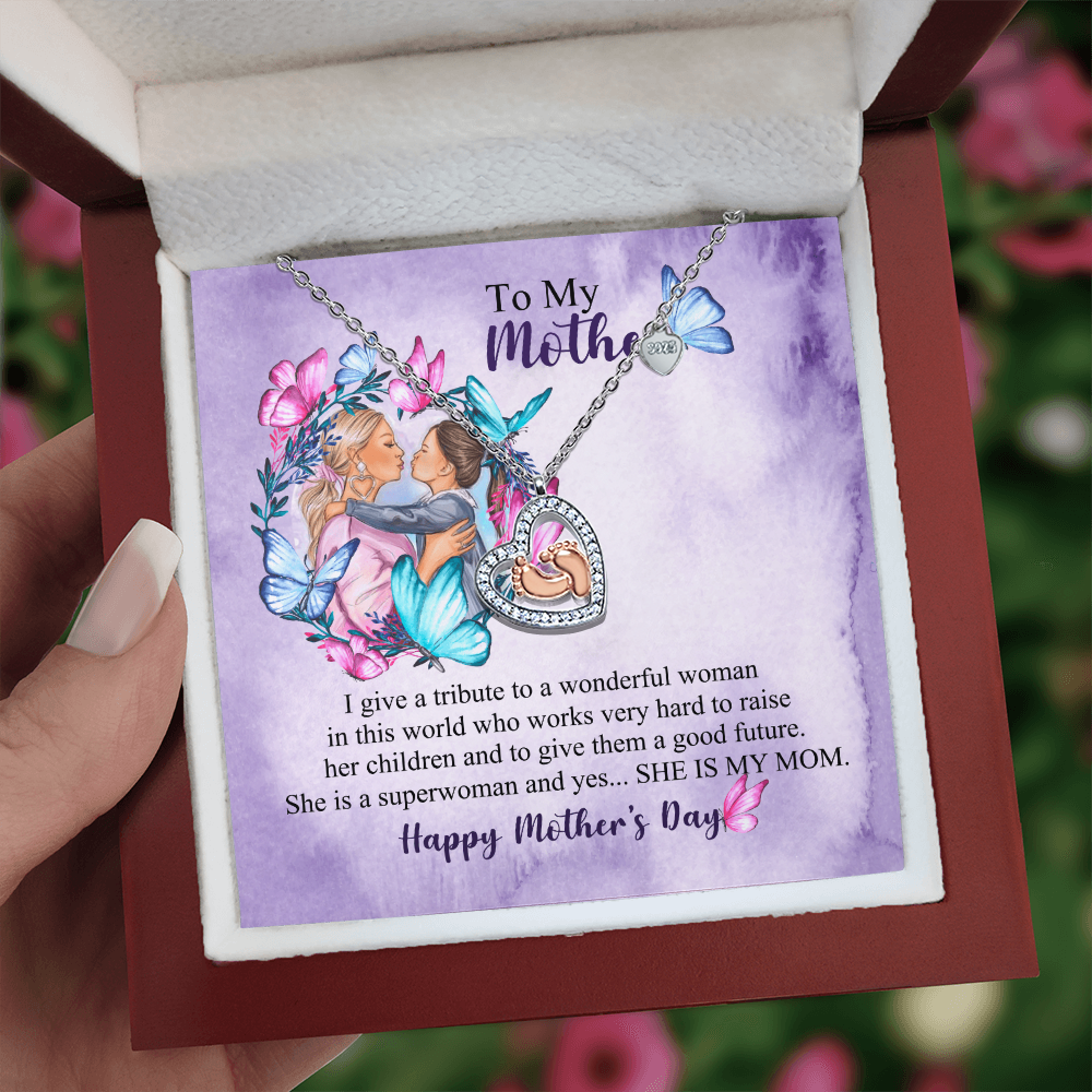 TO MY MOTHER | HAPPY MOTHER'S DAY | BABY FEET HEART NECKLACE