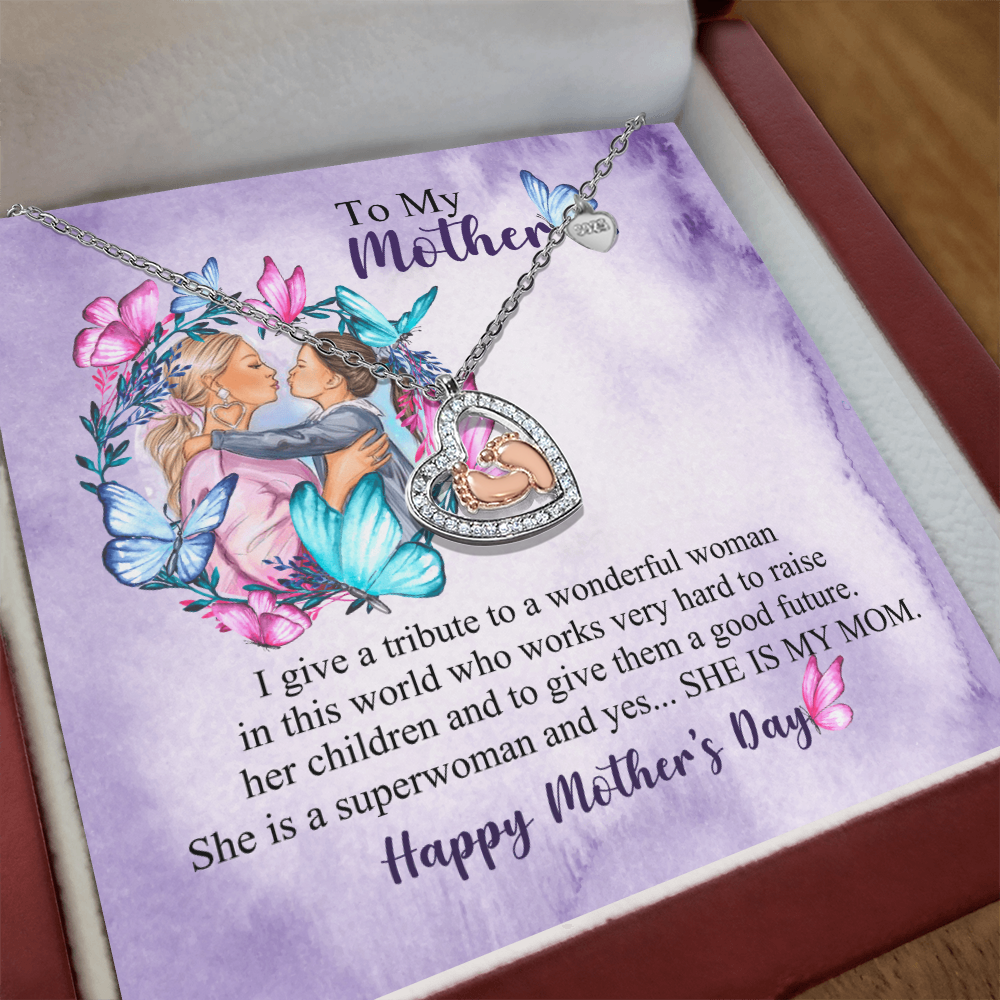 TO MY MOTHER | HAPPY MOTHER'S DAY | BABY FEET HEART NECKLACE