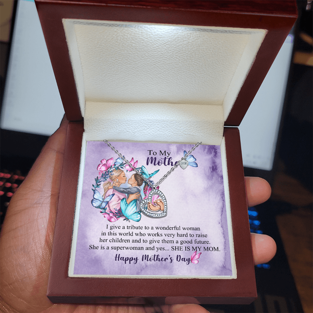 TO MY MOTHER | HAPPY MOTHER'S DAY | BABY FEET HEART NECKLACE