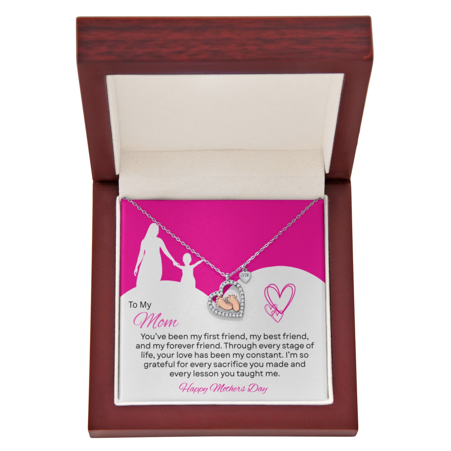 TO MY MOM | HAPPY MOTHER'S DAY | BABY FEET HEART NECKLACE
