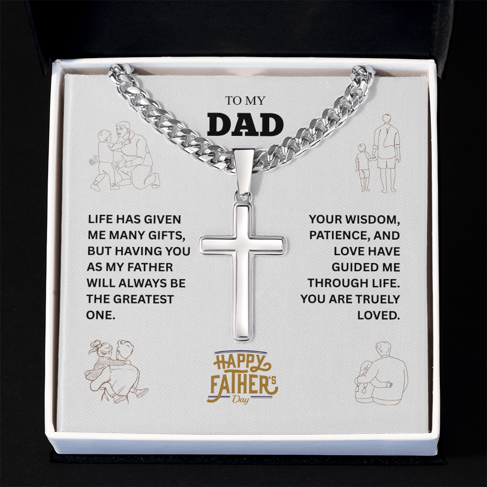 TO MY DAD | HAPPY FATHER'S DAY | PERSONALIZED CROSS WITH CUBAN LINK CHAIN