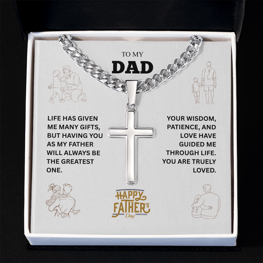 TO MY DAD | HAPPY FATHER'S DAY | PERSONALIZED CROSS WITH CUBAN LINK CHAIN