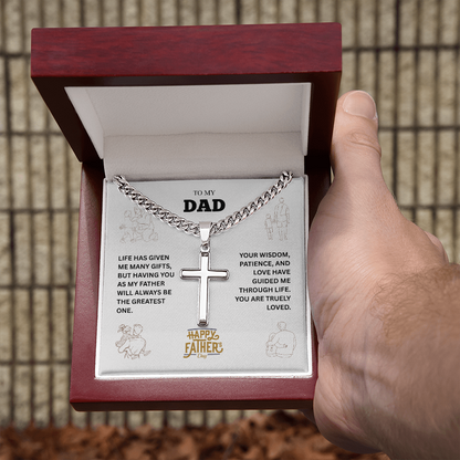 TO MY DAD | HAPPY FATHER'S DAY | PERSONALIZED CROSS WITH CUBAN LINK CHAIN