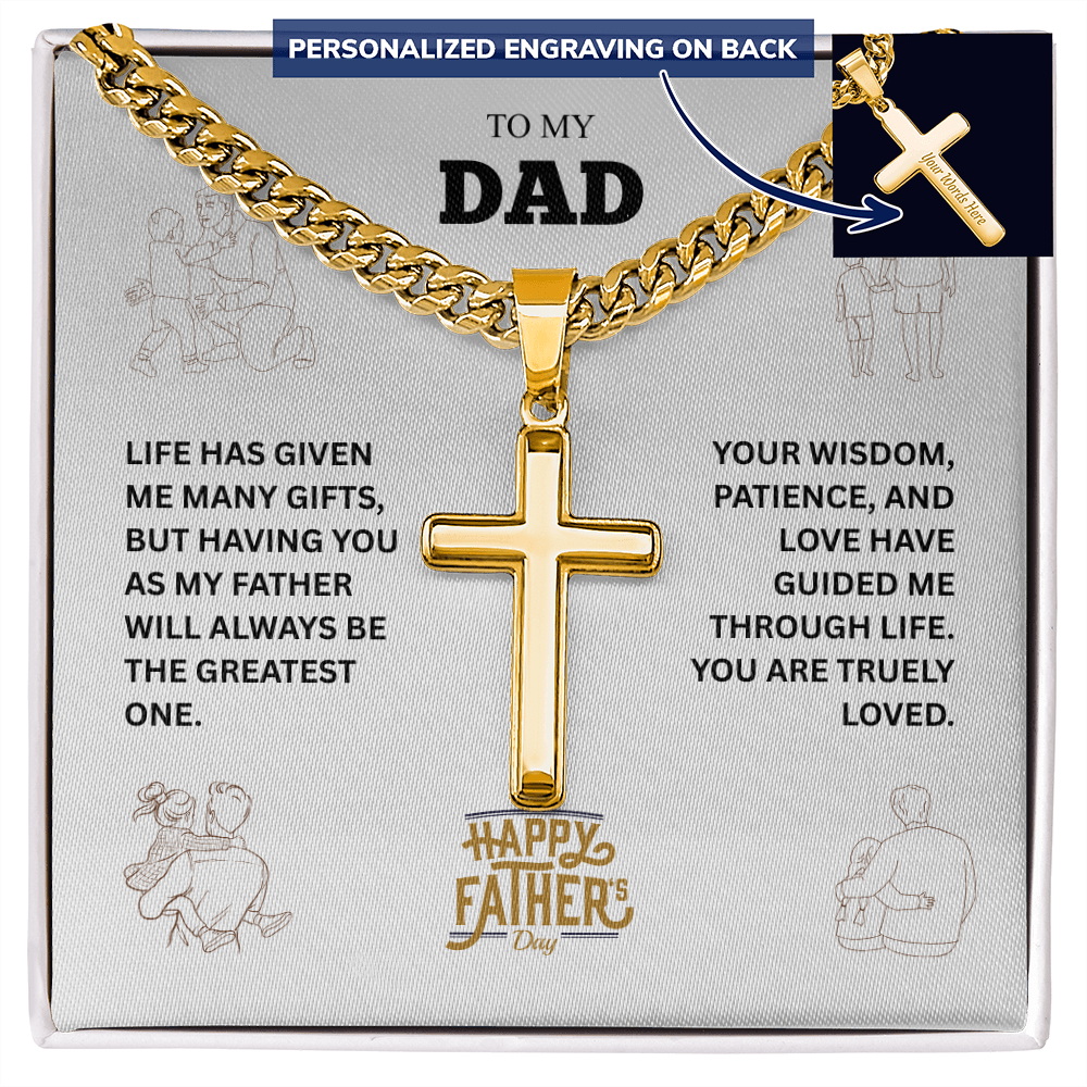 TO MY DAD | HAPPY FATHER'S DAY | PERSONALIZED CROSS WITH CUBAN LINK CHAIN