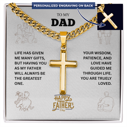TO MY DAD | HAPPY FATHER'S DAY | PERSONALIZED CROSS WITH CUBAN LINK CHAIN