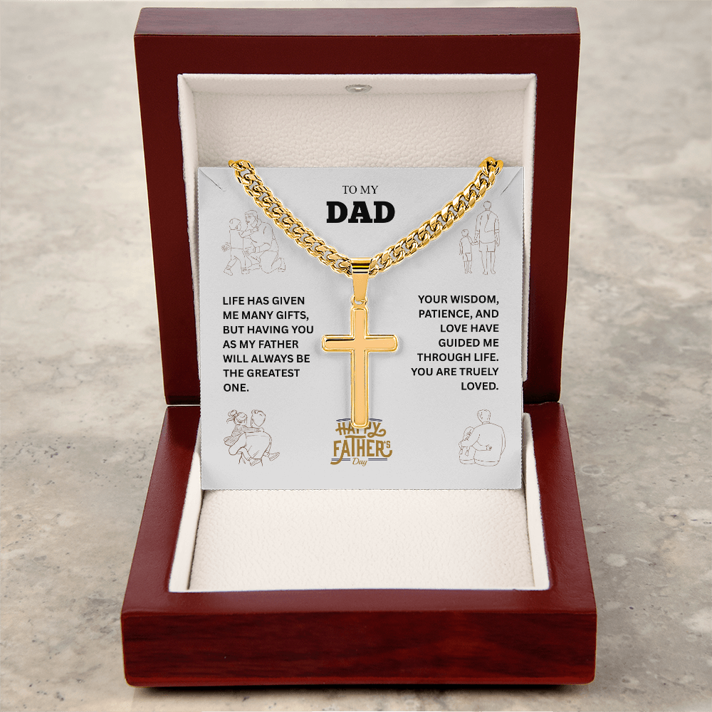 TO MY DAD | HAPPY FATHER'S DAY | PERSONALIZED CROSS WITH CUBAN LINK CHAIN