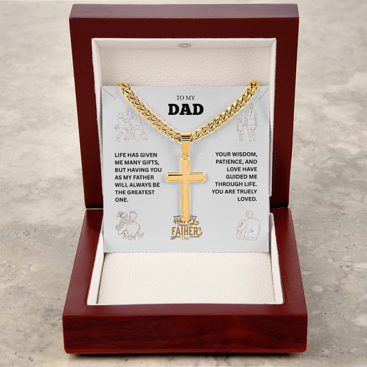 TO MY DAD | HAPPY FATHER'S DAY | PERSONALIZED CROSS WITH CUBAN LINK CHAIN
